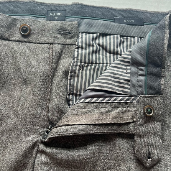 Gap Men’s Tailored Slim Fit Tweed Taupe Wool Blend Dress Pants Trousers 33 x 30 - Picture 13 of 16